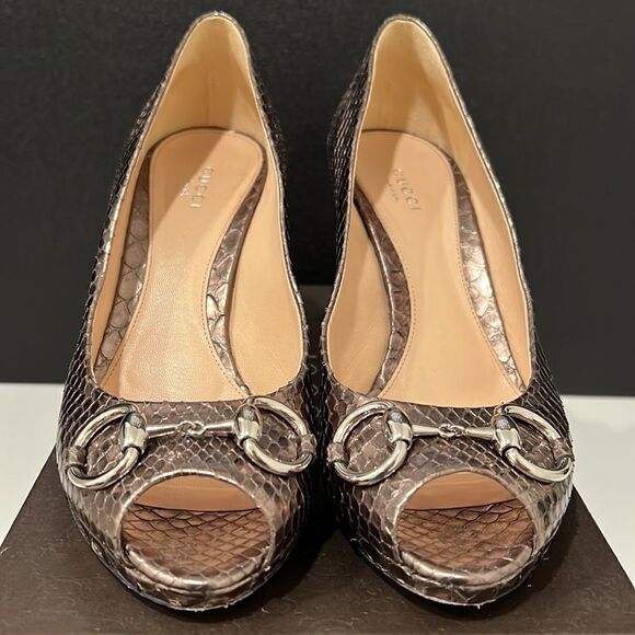 Gucci Snakeskin Peep Toe Pumps - Picture 2 of 10